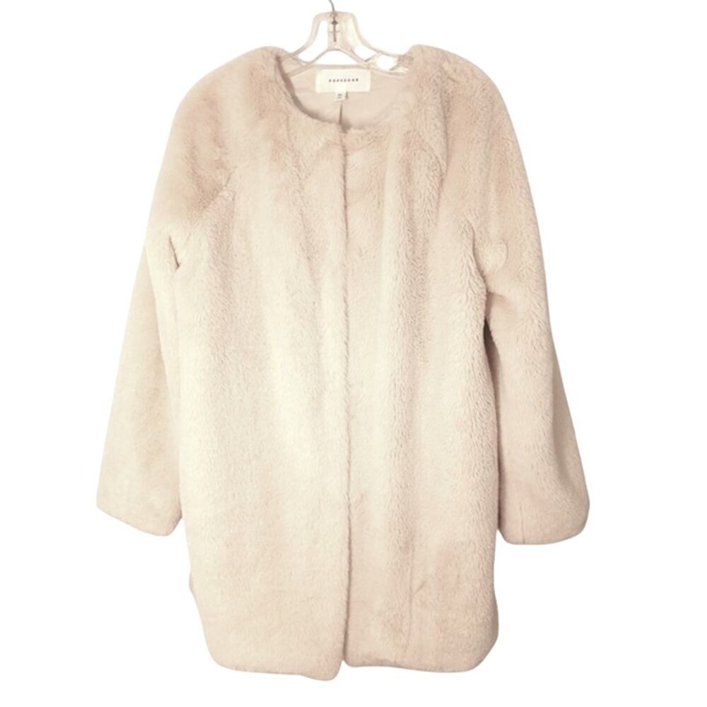 Popsugar Plush Teddy Coat Women's Size M IVORY Faux Fur Oversized Boxy Relaxed - Picture 2 of 16